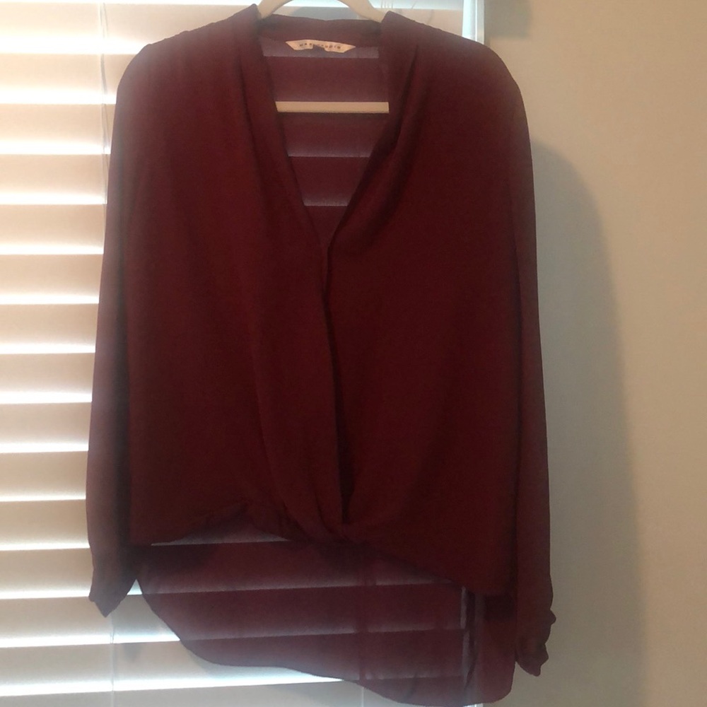 Sheer long sleeve v neck blouse